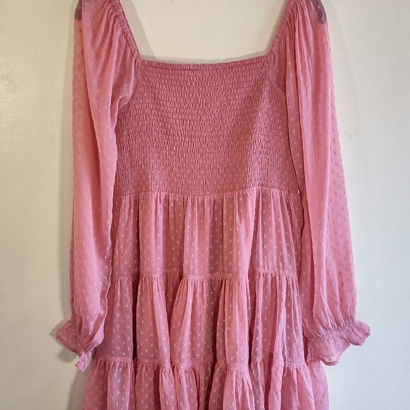 Patrons of Peace Smocked Babydoll Mini Dress Sheer Boho Peasant Medium - Picture 7 of 9